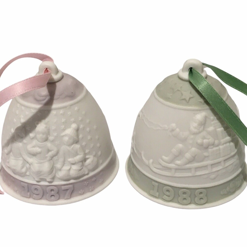 Vintage Christmas LLADRO BELLS 2 Porcelain Santa Children 1987 1988 Ornaments